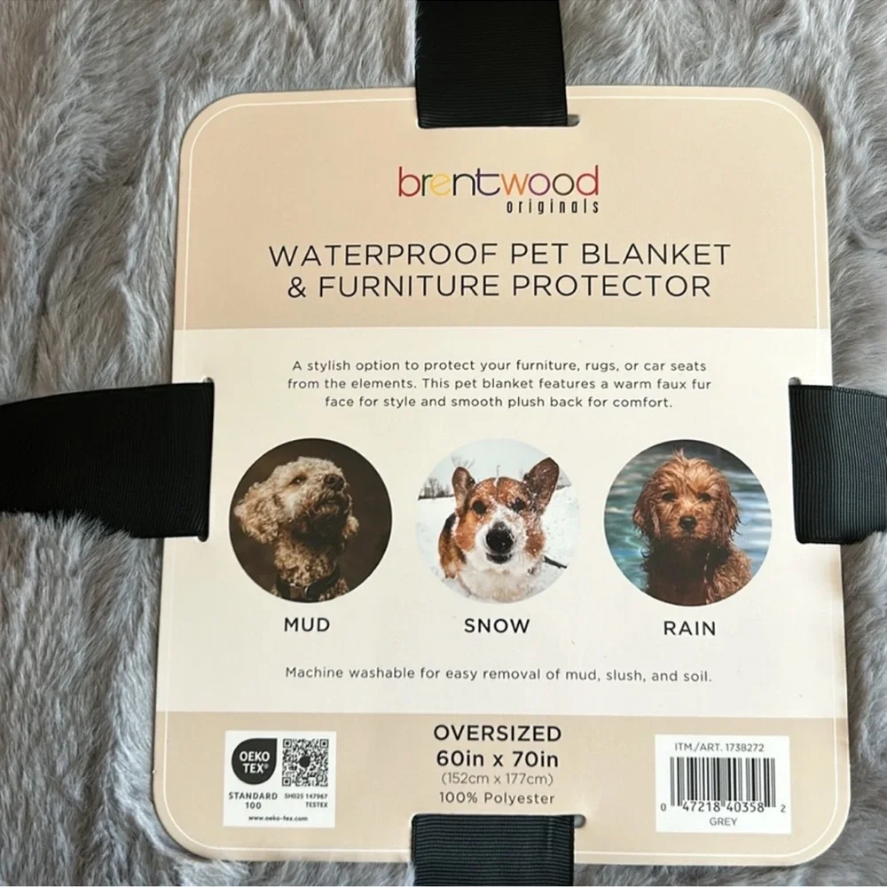 NWT Brentwood Oversized Waterproof Pet Blanket & Furniture Protector GRAY